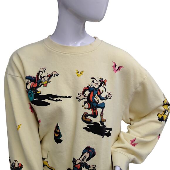 Disney Halloween Graphic Sweatshirt Size Large Crewneck Pale Yellow - Picture 2 of 11